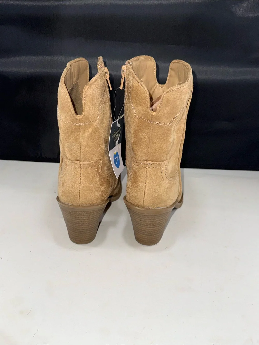 Size 7.5 Universal Thread Tan Suede-Look  Pointed-Toe Western Booties 3” heel